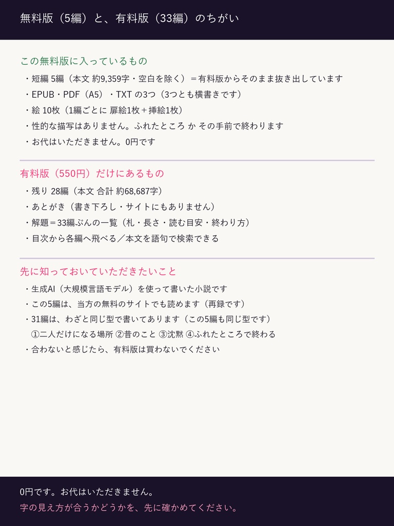 【無料・0円】雨と終電と、ふれたところで終わる話 ── 試し読み5編(EPUB/PDF/TXT)