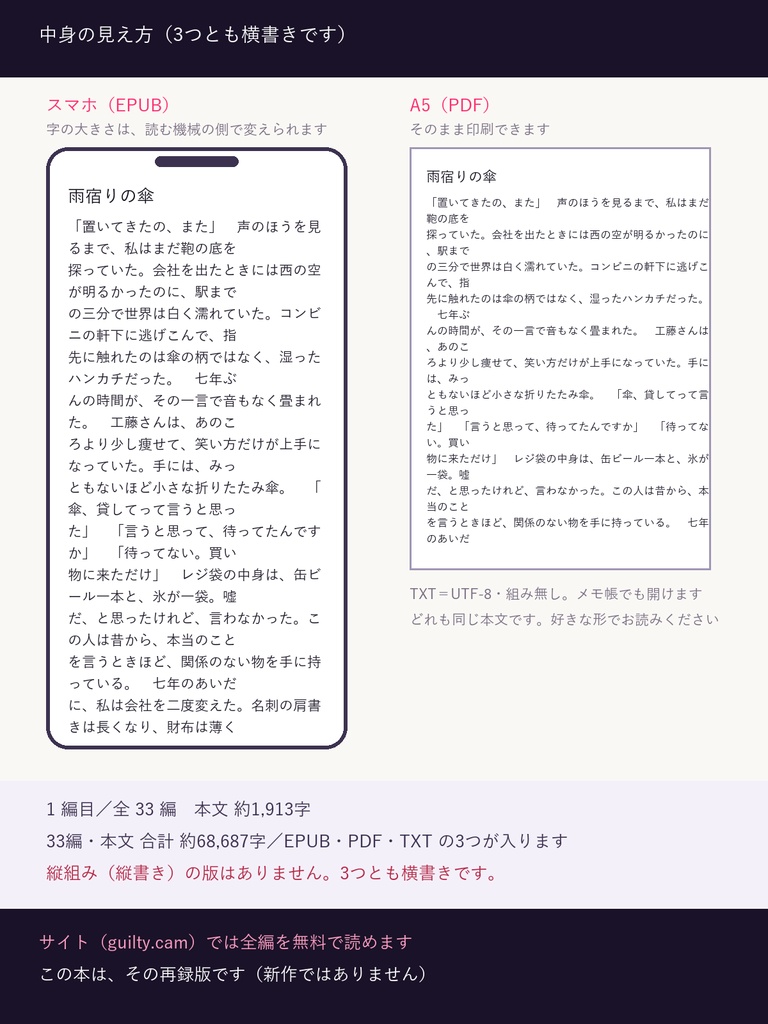 雨と終電と、ふれたところで終わる話 ── 日本語の短編 33編【サイト公開作の再録・EPUB/PDF/TXT】