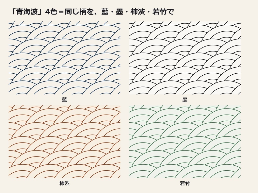 青海波 シームレス素材 4色(藍 墨 柿渋 若竹)|継ぎ目なし 透過PNG+JPG 300dpi+SVG|和柄 背景 テクスチャ 商用可