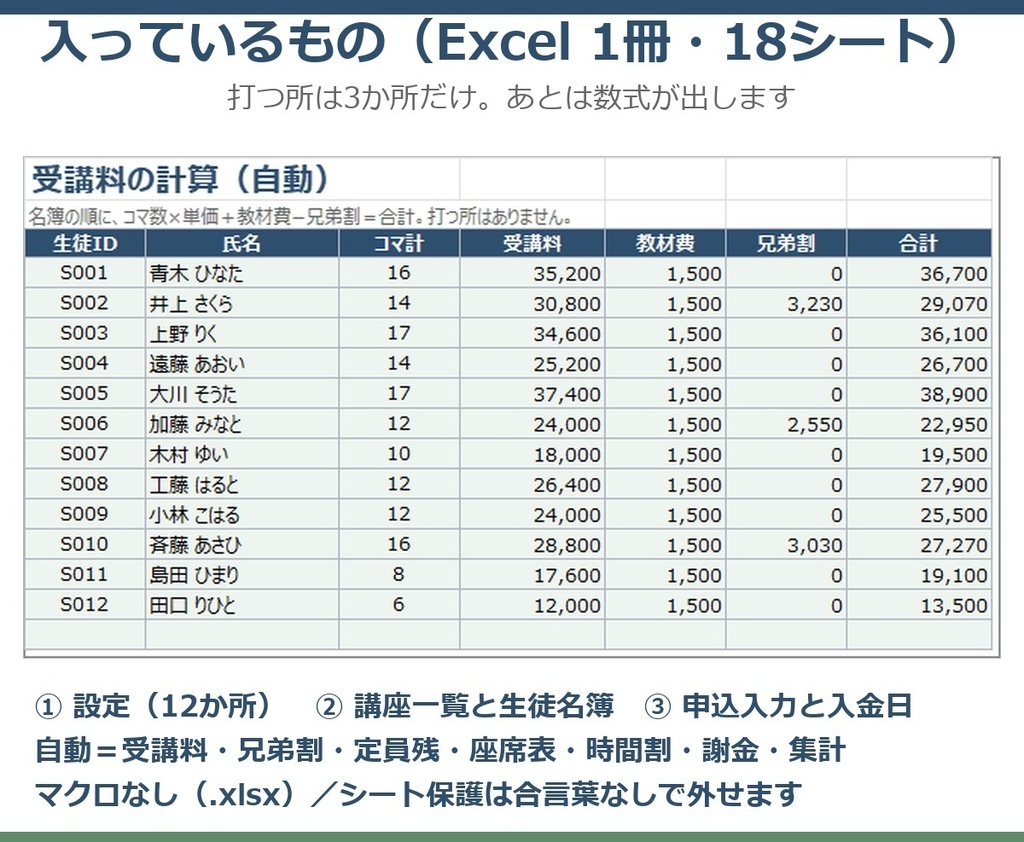 季節講習まるごと事務セット 0円お試し版(生徒3人・講座2本/18シートは同じ)