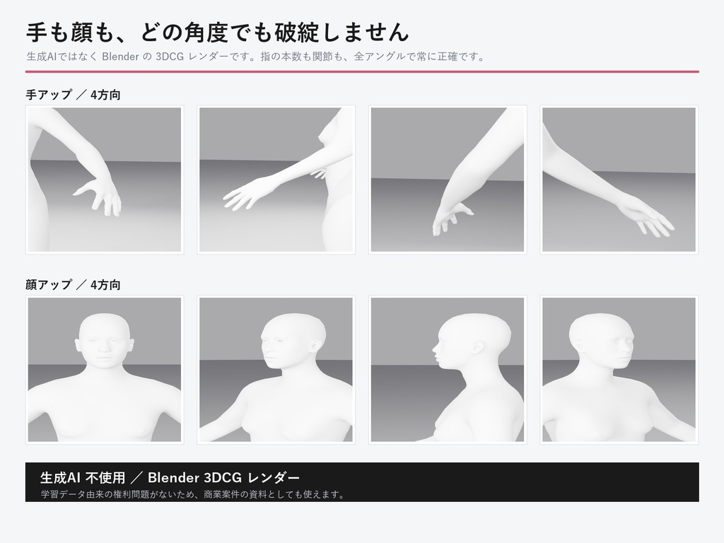 【画像素材】デッサン人形ポーズ集 Vol.1|トレス素材・商用OK|3ポーズ×96アングル×4形式=1,152枚(生成AI不使用・3DCG)