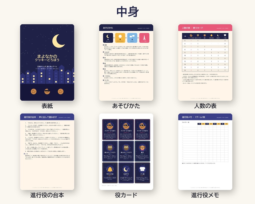 まよなかのクッキーどろぼう|正体かくしの話し合いゲーム(印刷して遊べる・5〜15人+進行役)