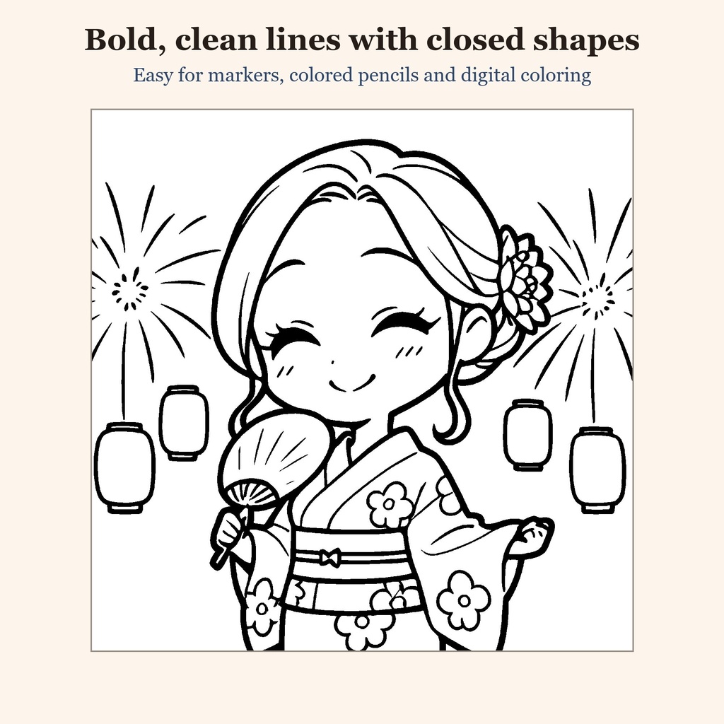 【ぬりえ12枚+透過PNG】ちびキャラと日本の十二か月|お正月〜大晦日の行事・解説つき(PDF A4/レター・JPG 300dpi)