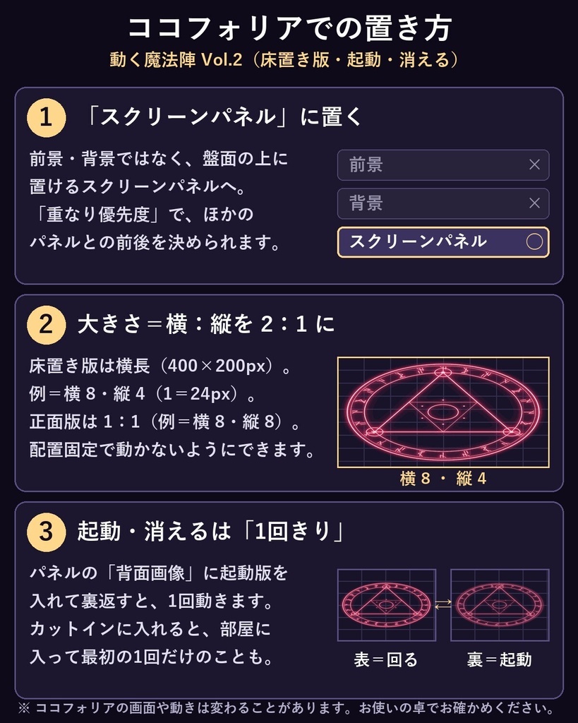 儀式・召喚の場面に|動く魔法陣Vol.2 属性30種+床置き版【ココフォリア・ユドナリウム】透過APNG+WebM+MP4 配信・動画OK/シナリオ同梱OK