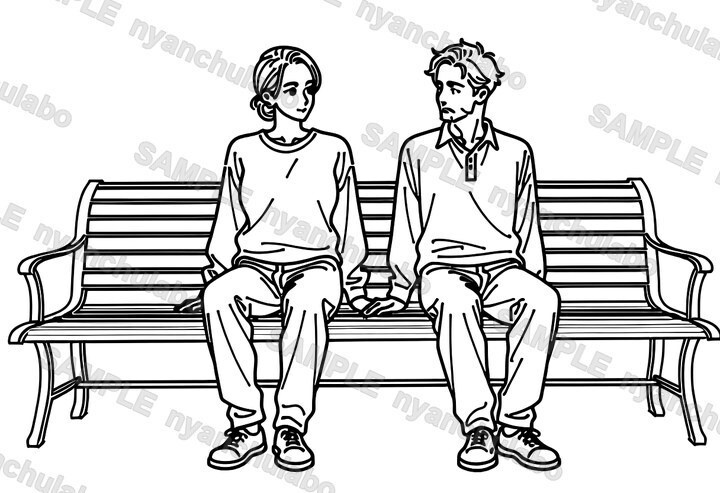 【商用可・トレス可】ふたりの日常ポーズ資料 27場面90枚|ハグ・おんぶ・相合い傘・膝まくら(全年齢・服を着た線画)