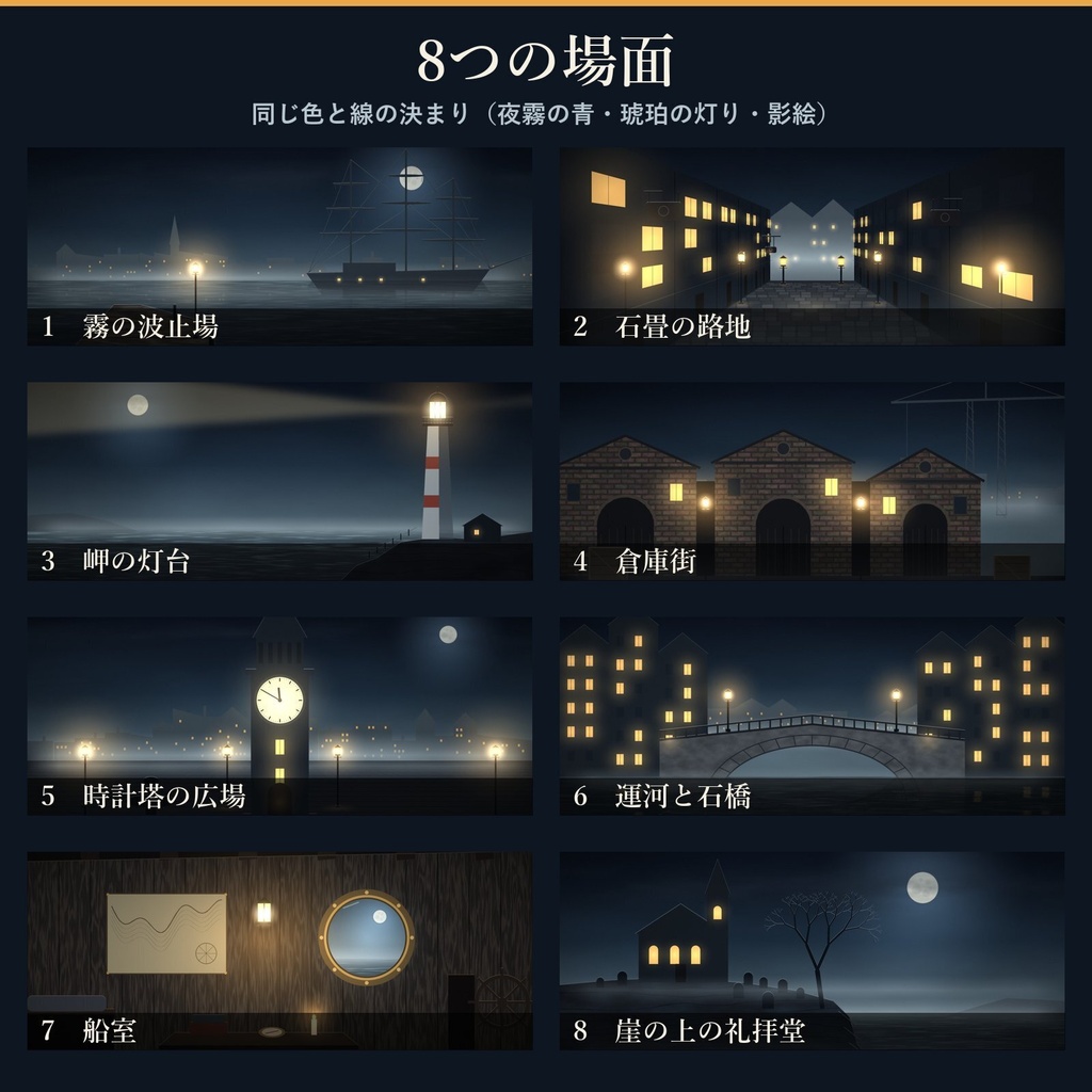 霧の港町 世界観キット|シナリオ・ルームデータに同梱OK|TRPG背景8場面・地図・名札・ハンドアウト|0円お試し版あり