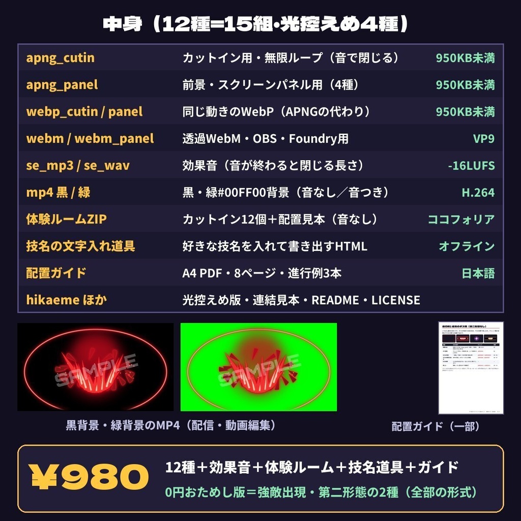 【ココフォリア】ボス戦クライマックス演出キット12種+効果音|強敵登場・第二形態・撃破・全滅|透過APNG・配信OK・無料版あり
