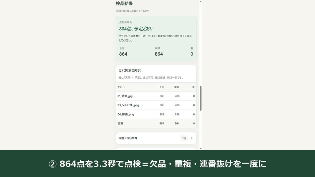 素材500点検品室|素材集の販売前チェック(欠品・重複・連番抜けを一括発見)