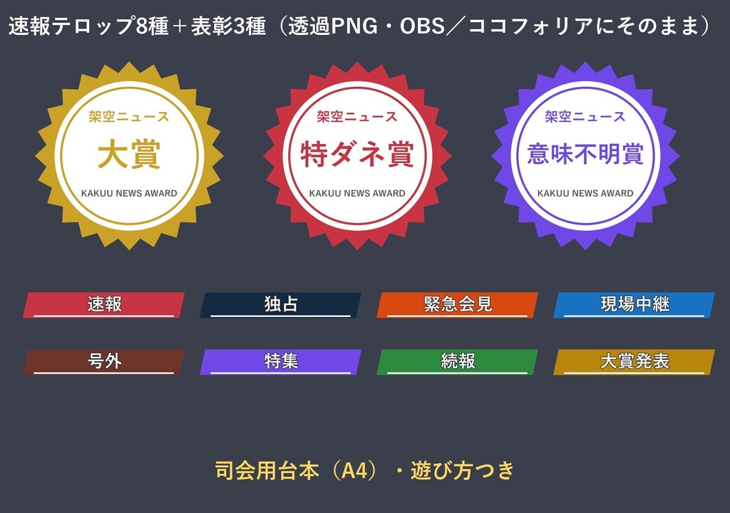 【配信・飲み会ゲーム】架空ニュース大賞|大喜利お題30枚&ニュース画面メーカー・TRPG雑談