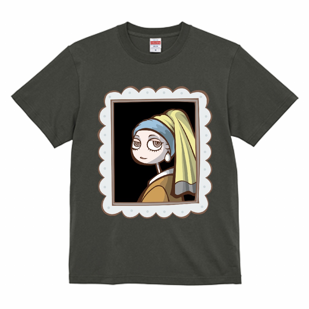 名画ごっこ「真珠の耳飾りの少女」Tシャツ