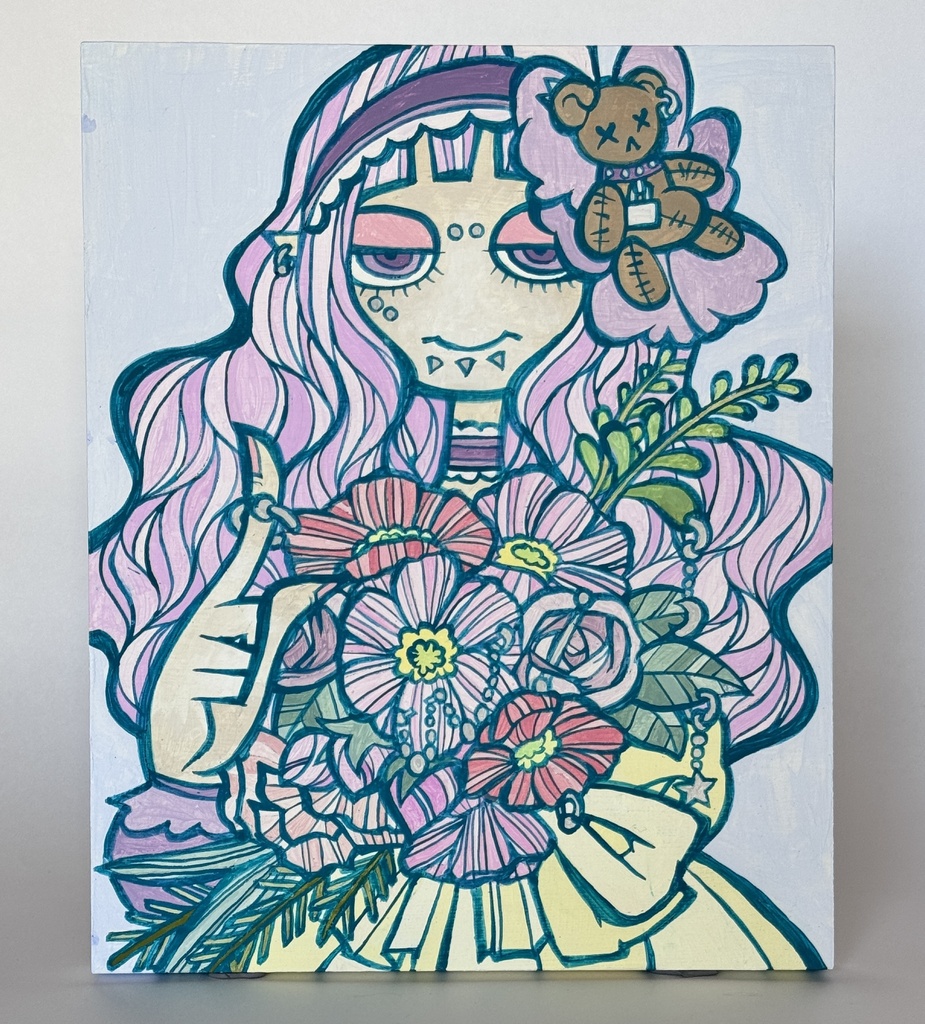 【原画】ピアス・ガール（花束）