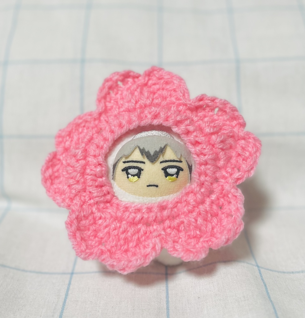 ぬい服 10cm 桜の被り物 編み物