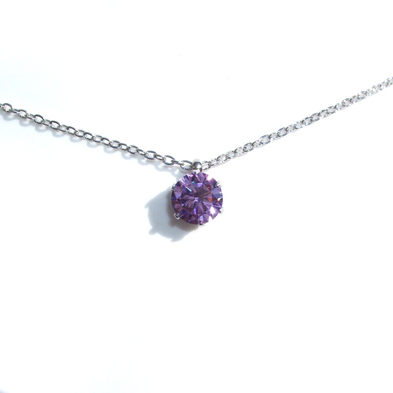 H&C 対アレルギーサージカルステンレス一粒 アメジスト CZネックレス(6mm