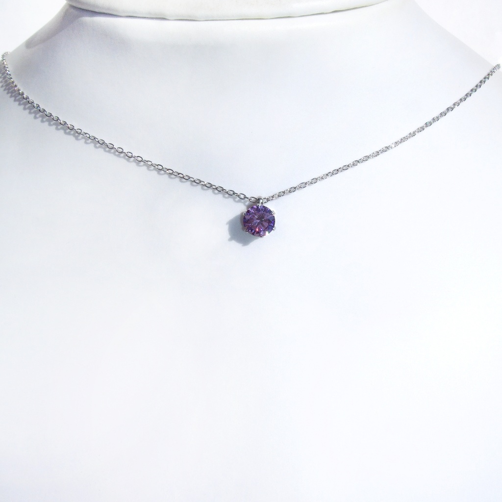 H&C 対アレルギーサージカルステンレス一粒 アメジスト CZネックレス(6mm