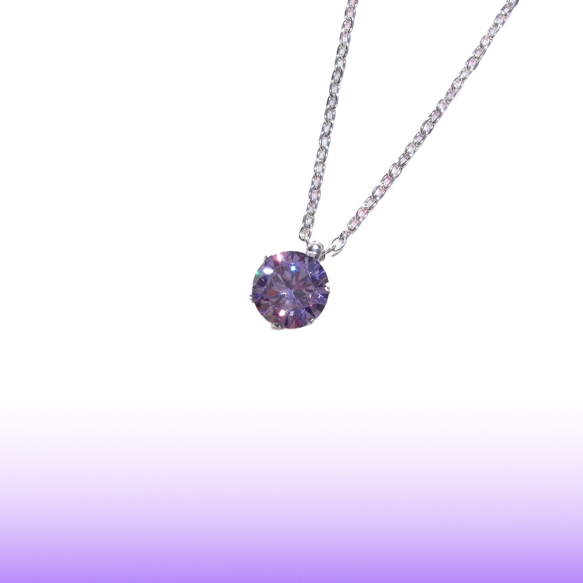 H&C 対アレルギーサージカルステンレス一粒 アメジスト CZネックレス(6mm