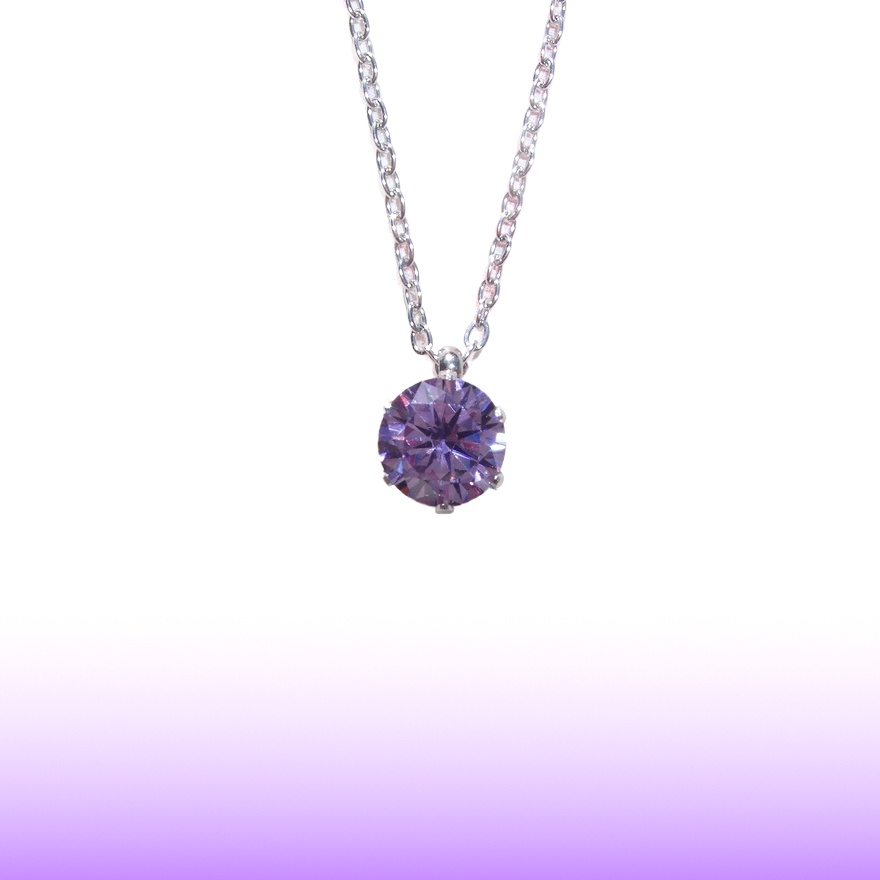 H&C 対アレルギーサージカルステンレス一粒 アメジスト CZネックレス(6mm