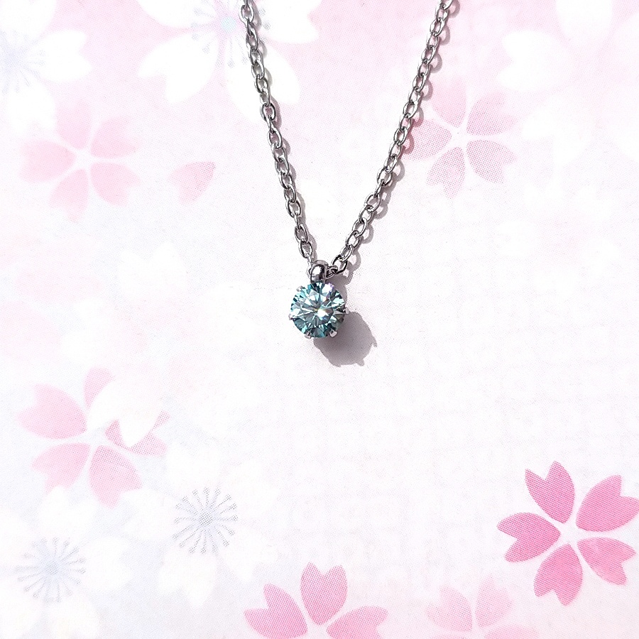 美麗 対アレルギー サージカルステンレス 4mm モアサナイト グリーンブルー 一粒 ネックレス