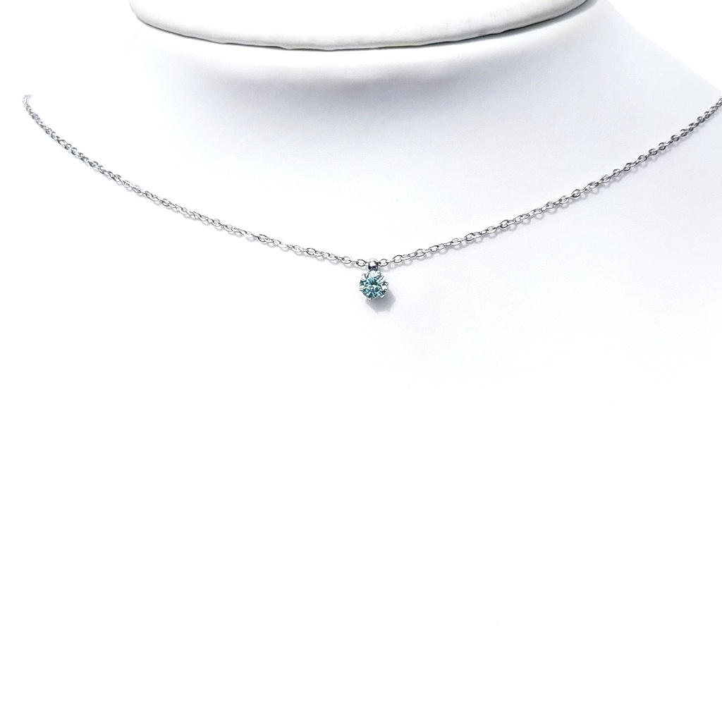 美麗 対アレルギー サージカルステンレス 4mm モアサナイト グリーンブルー 一粒 ネックレス