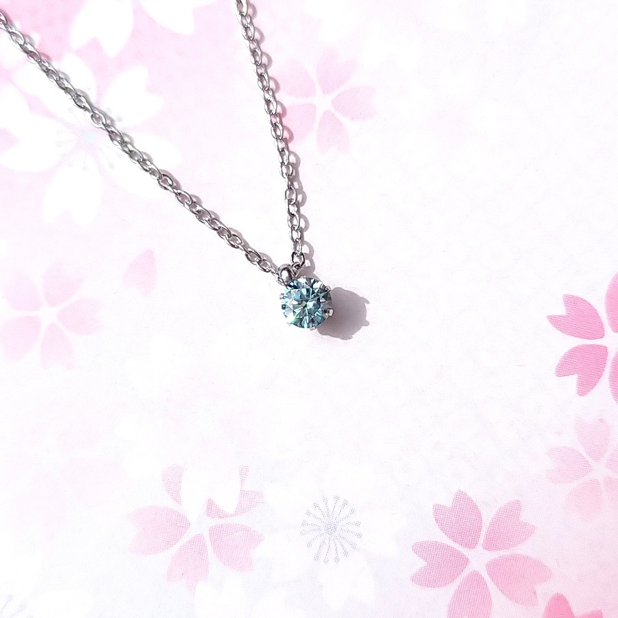 美麗 対アレルギー サージカルステンレス 4mm モアサナイト グリーンブルー 一粒 ネックレス