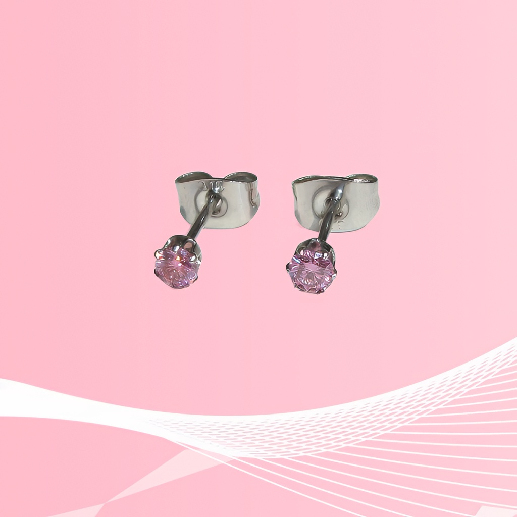 美麗 対アレルギーサージカルステンレス ピンクパープル モアサナイト ピアス(3mm