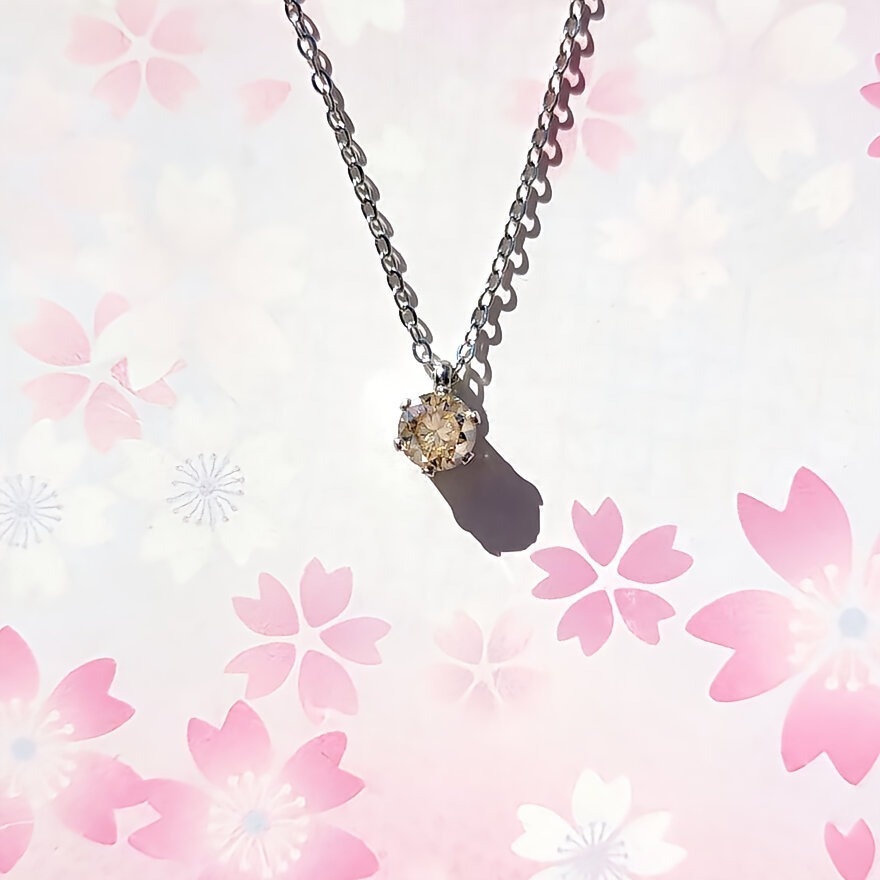 美麗 対アレルギー サージカルステンレス シャンパンゴールド モアサナイト 一粒ネックレス