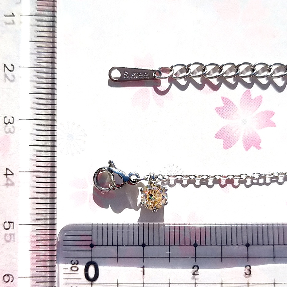 美麗 対アレルギー サージカルステンレス シャンパンゴールド モアサナイト 一粒ネックレス