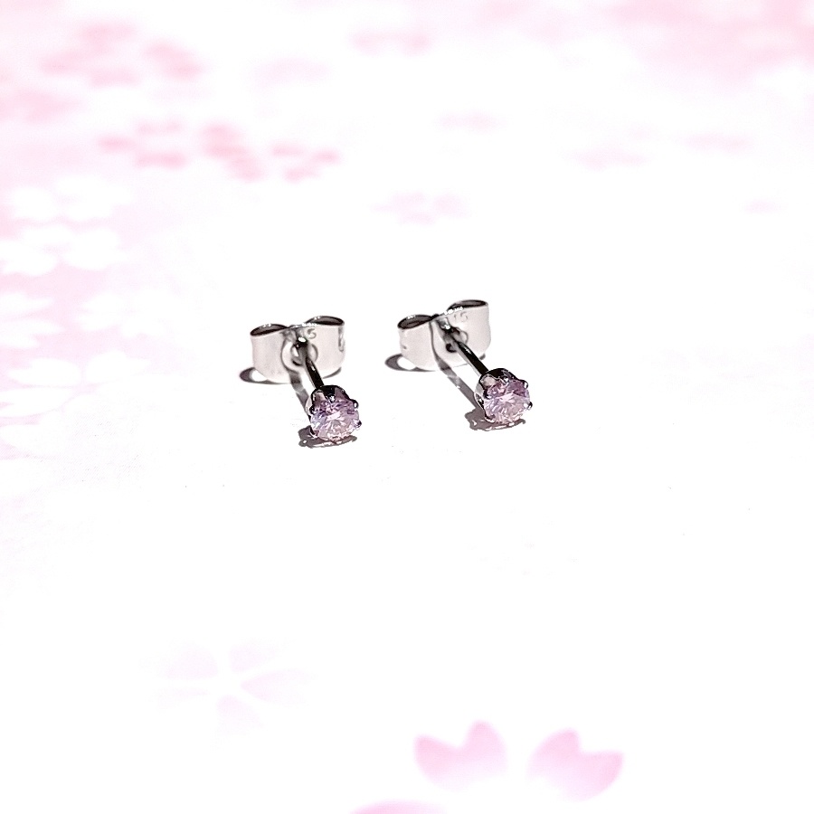 美麗 対アレルギー サージカルステンレス 桜色 モアサナイト ピアス(3mm