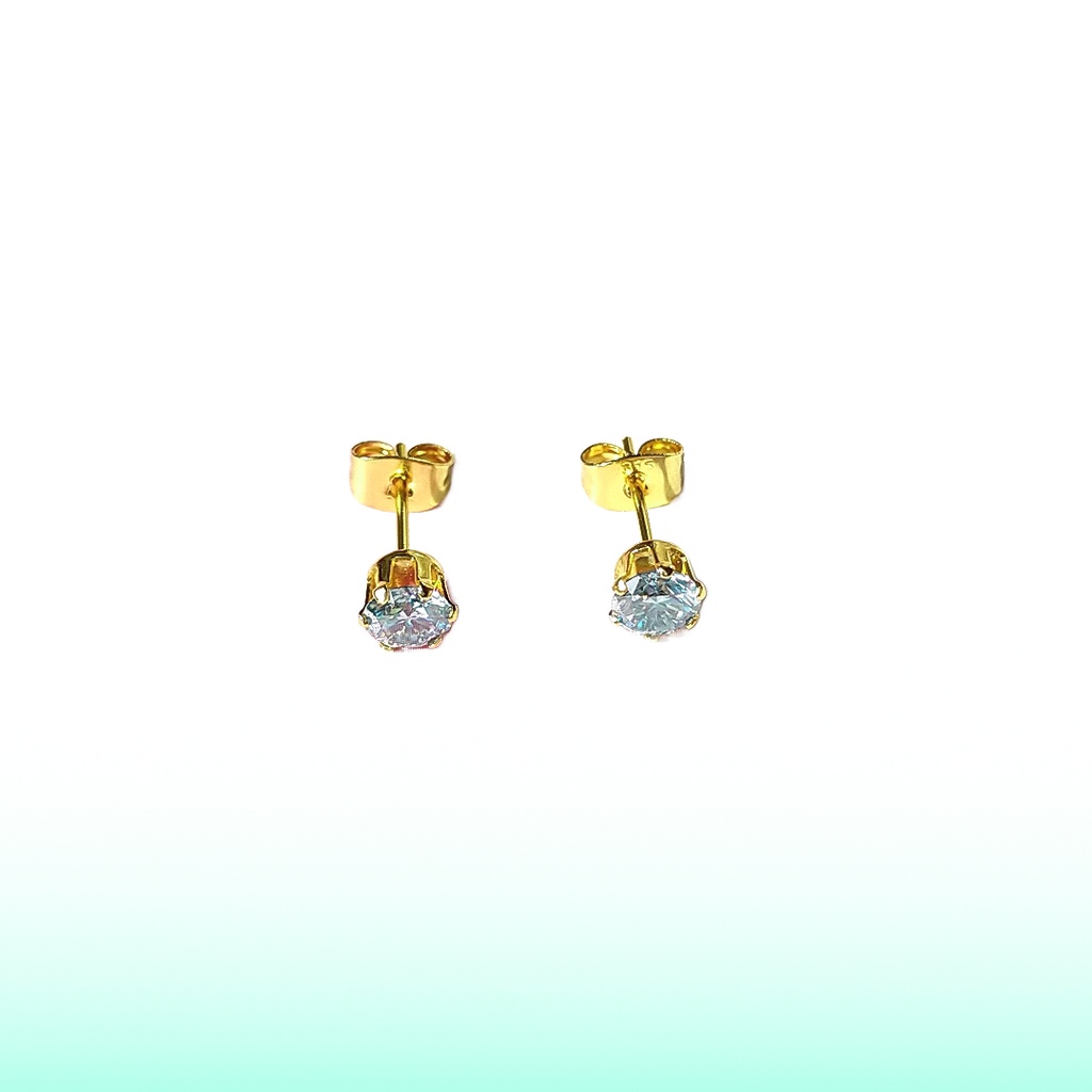 美麗 ゴールドカラー サージカルステンレス グリーンブルー モアサナイト ピアス(5mm