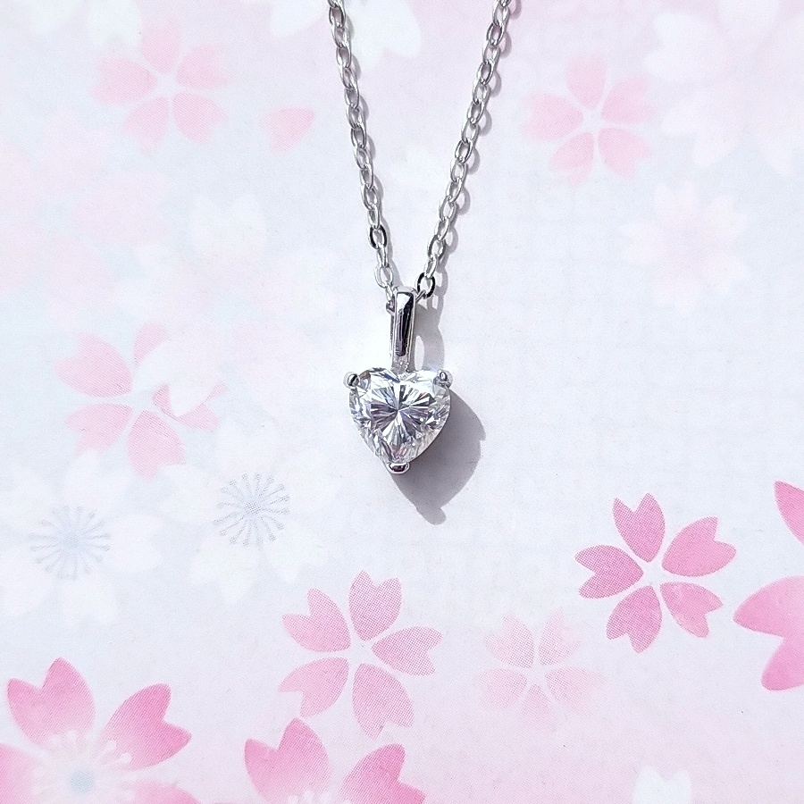 美麗 silver925 ハート モアサナイト 一粒 ネックレス