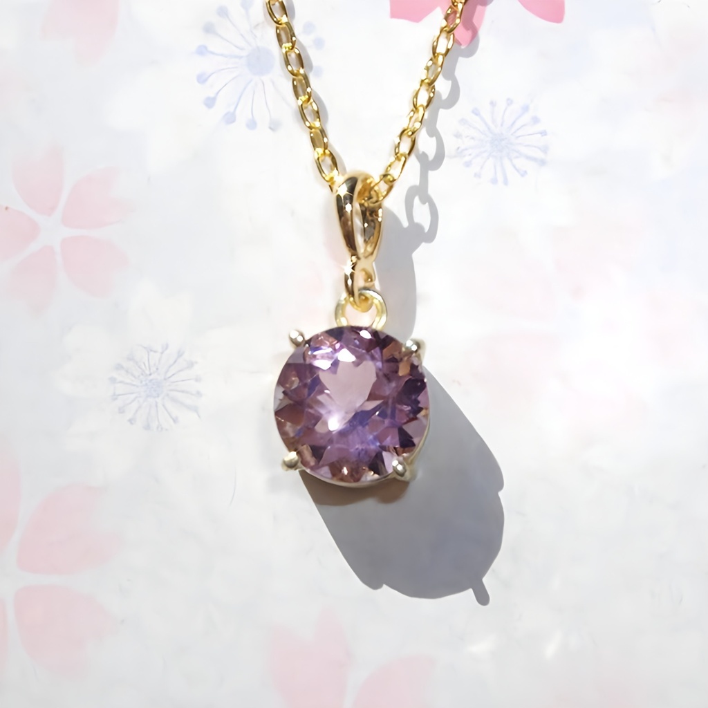 美麗 天然石 AAA ライトアメジスト 一粒ネックレス(8mm