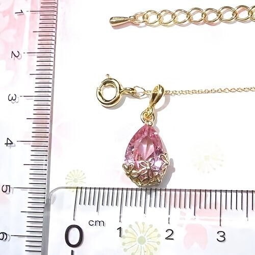ピンクCZ花雫超極細ネックレス(K16GP