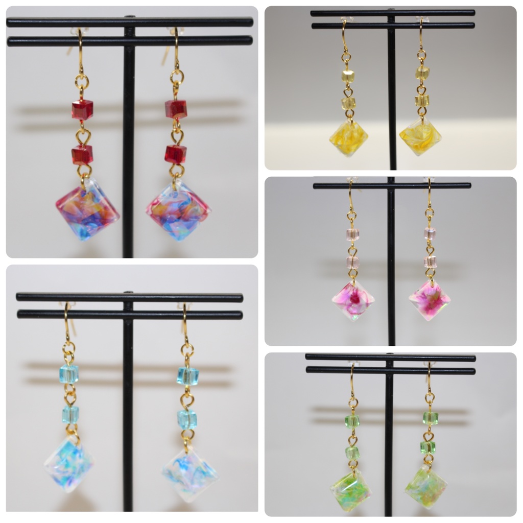 選べるシリーズ アートインクのレジンピアス(イヤリング)ガラスビーズ使用