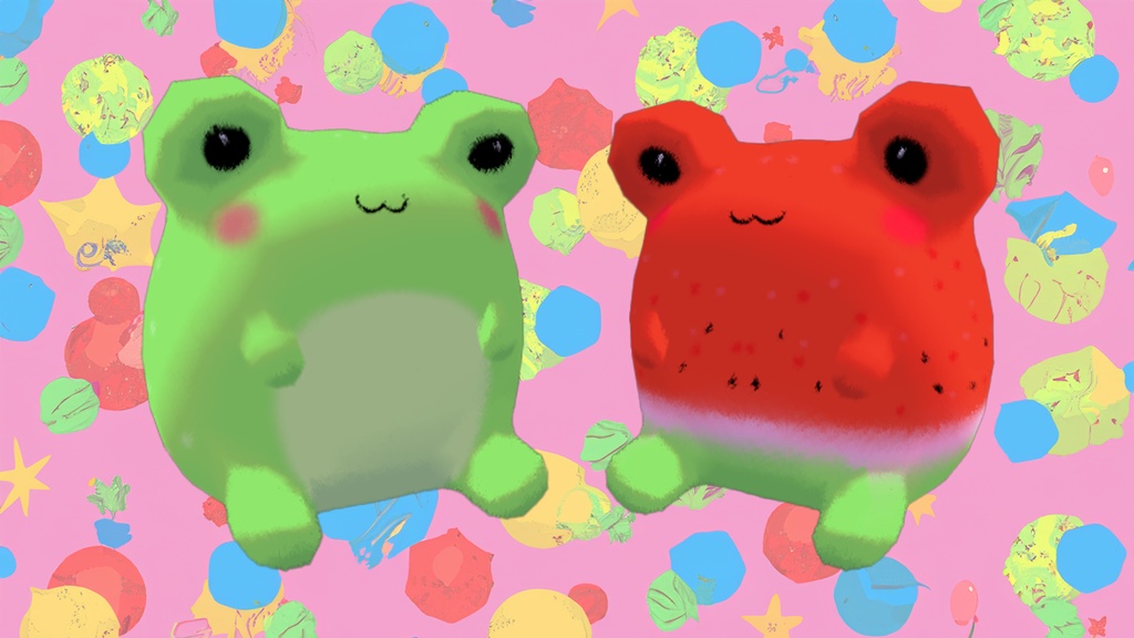 3D Watermelon frog plushie prop and normal froggie