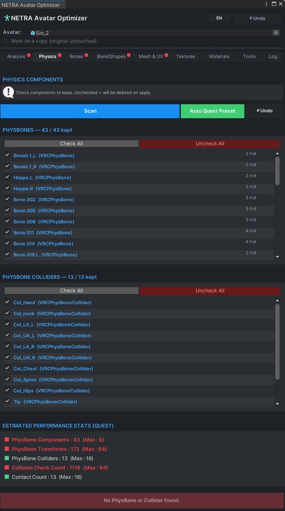 NETRA avatar optimizer