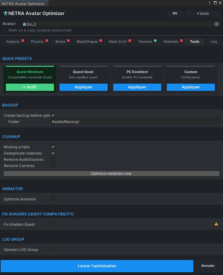 NETRA avatar optimizer