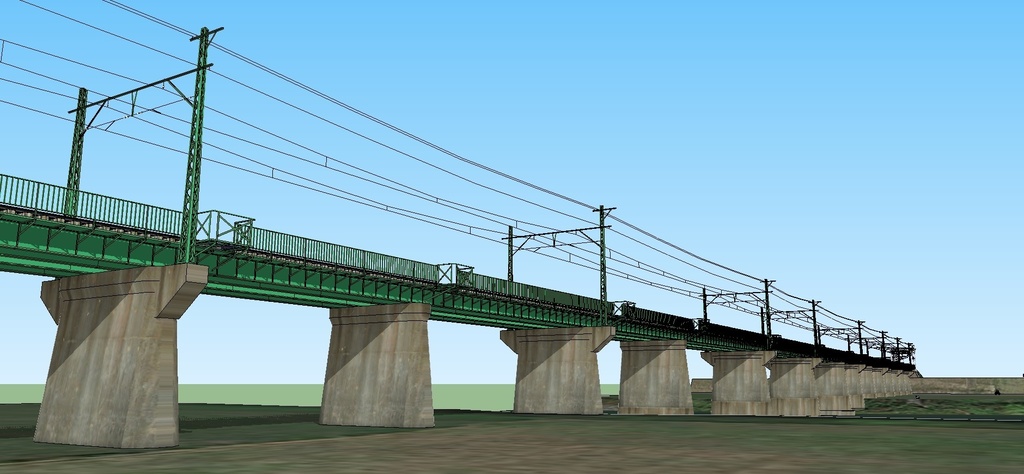 筑豊電鉄 筑豊直方駅~遠賀川鉄橋 sketchup8