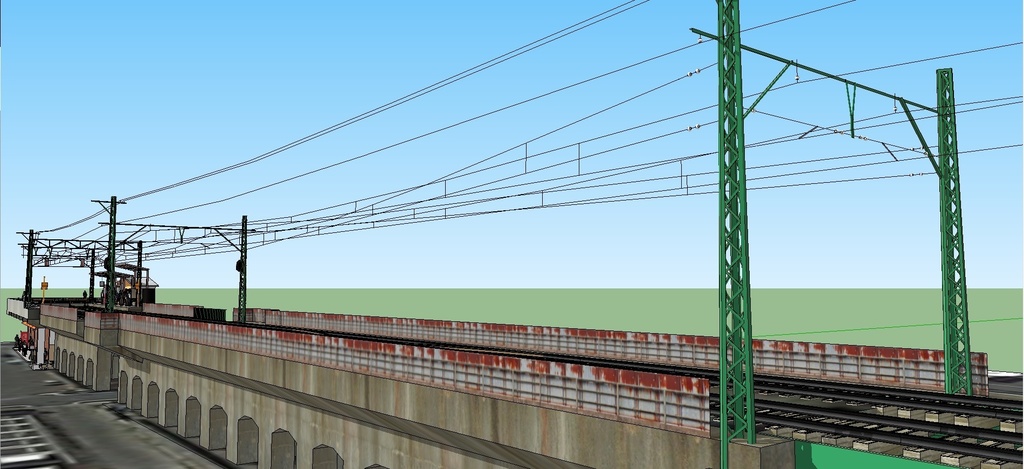 筑豊電鉄 筑豊直方駅~遠賀川鉄橋 sketchup8