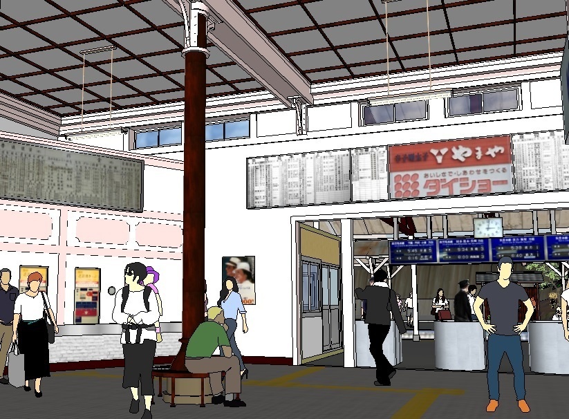 折尾駅周辺の風景 '70~'80年代 sketchup