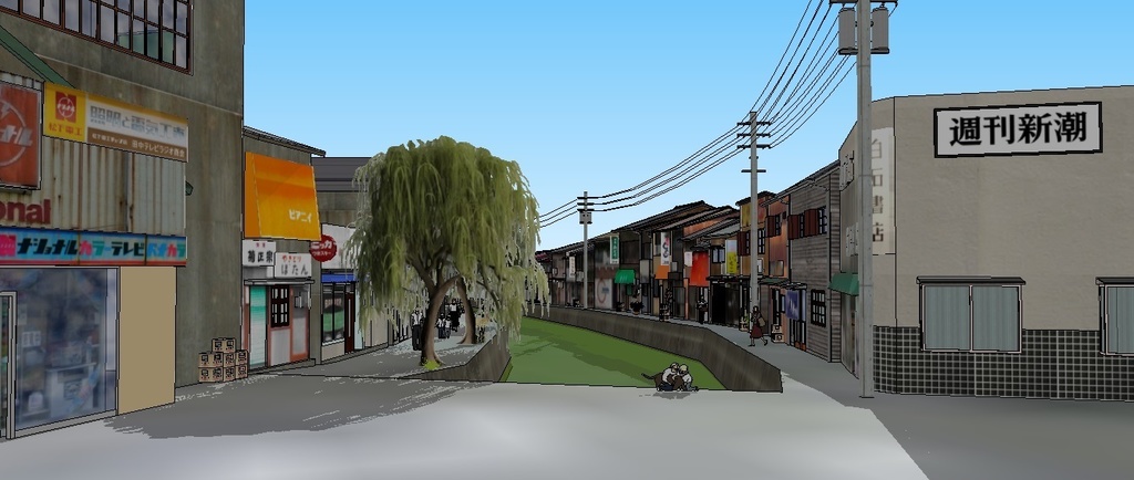 折尾駅周辺の風景 '70~'80年代 sketchup