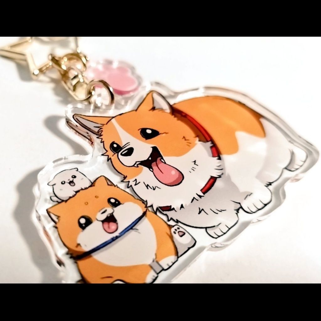コーギー&柴犬アクリルキーホルダー(肉球チャーム付き)