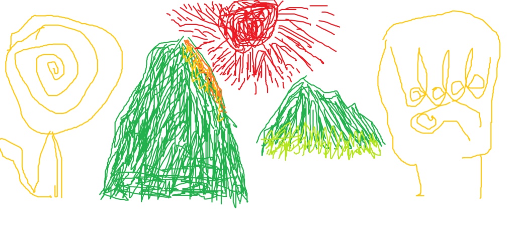 デジタルイラスト　山と太陽