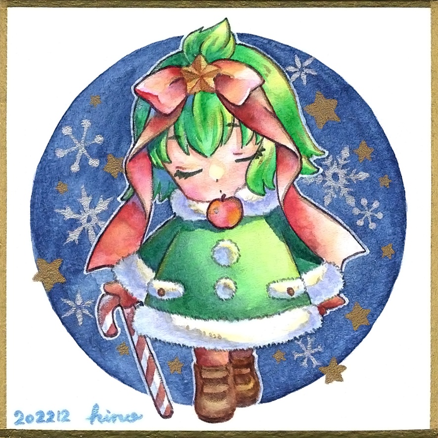 ツリーちゃん　水彩豆色紙原画