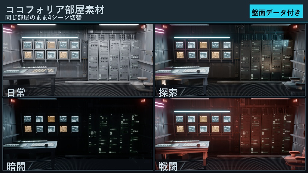 【ココフォリア対応】サイバー作戦室 TRPG部屋素材 4シーン/盤面データ・フレーム付き