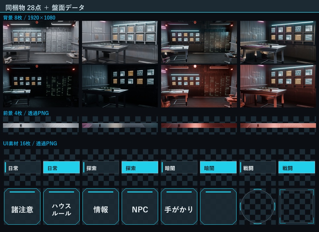 【ココフォリア対応】サイバー作戦室 TRPG部屋素材 4シーン/盤面データ・フレーム付き