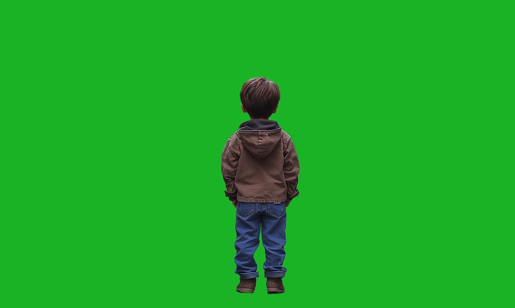 歩く少年の後ろ姿_5秒_グリーンバック