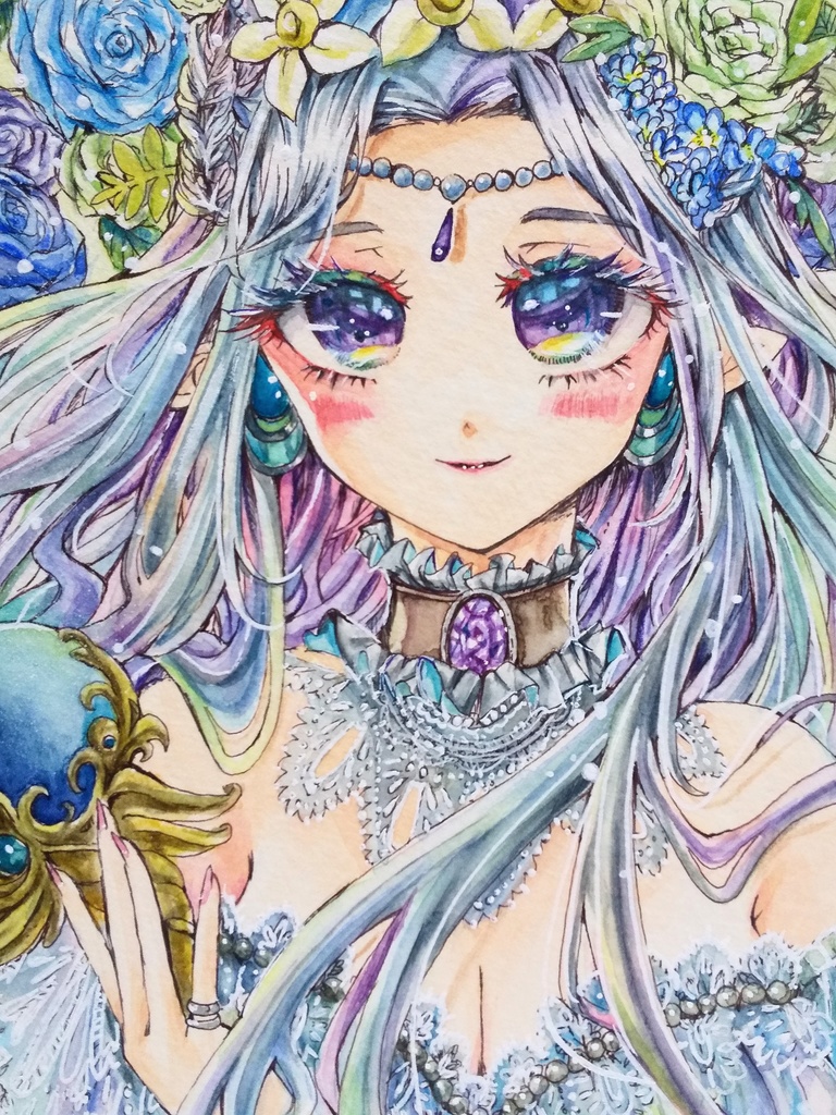 A6イラストフレームレス原画 風の妖精