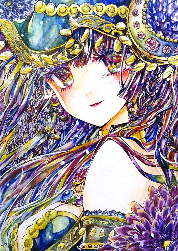 A6イラストフレームレス原画 夕闇の魔女