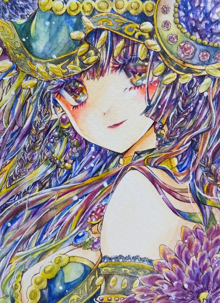 A6イラストフレームレス原画 夕闇の魔女