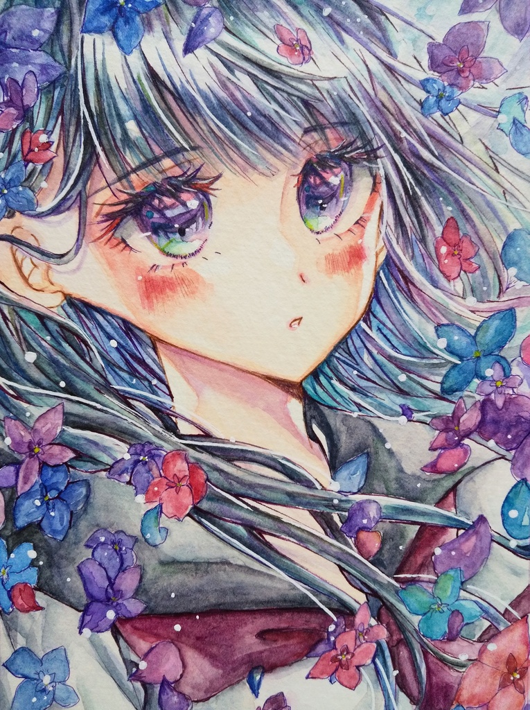 A6フレームレス原画 【紫陽花の風】