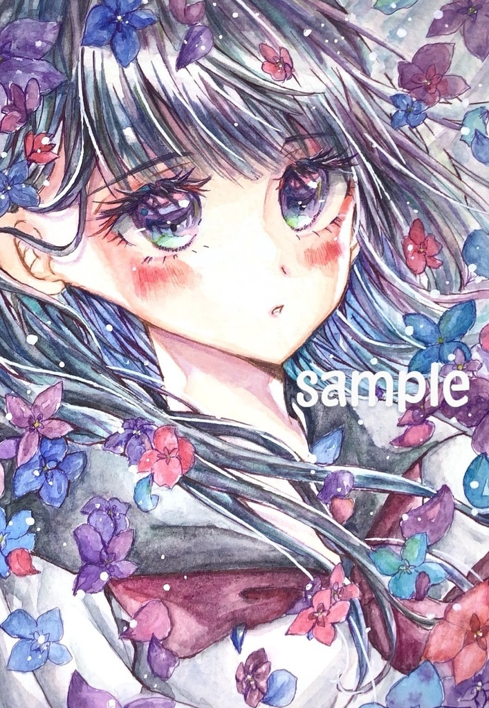 A6フレームレス原画 【紫陽花の風】